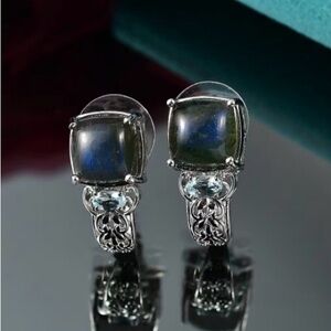 Malagasy Labradorite and Sky Blue Topaz 9.50 ctw Hoop Earrings